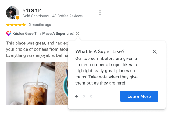Google Maps Super Like contributor identity concept
