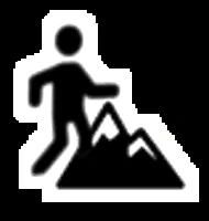 Pictogram: persoon trailrunnend bergop.