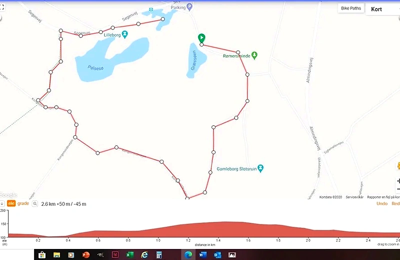 Almindingsløbet 2025: 2,6 km rutekort. Højdeprofil inkluderet.