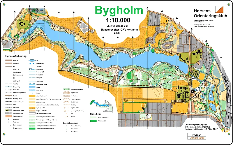 Bygholm Sø orienteringskort. Detaljeret kort over området.