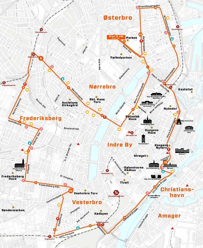 Kort over CPH Halvmarathon ruten 2025.