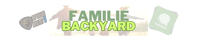 Familie Backyard løb i Tankeglad Garden. Billede med familie og logo.