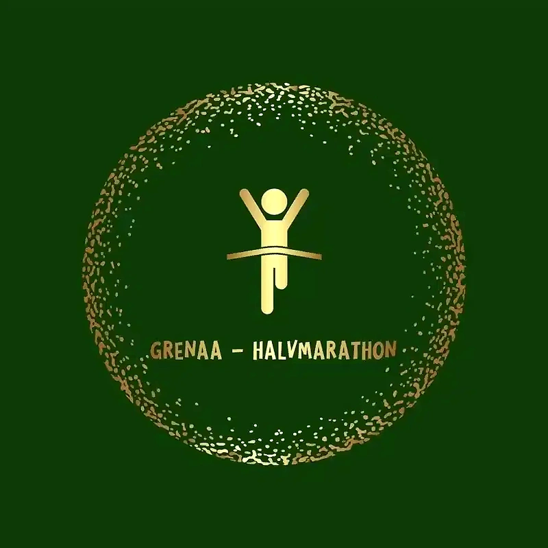 Grenaa Halvmarathon logo. Løber krydser målstregen.