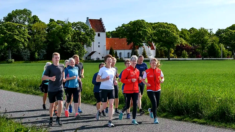 Sommerløb på landet med glade løbere.