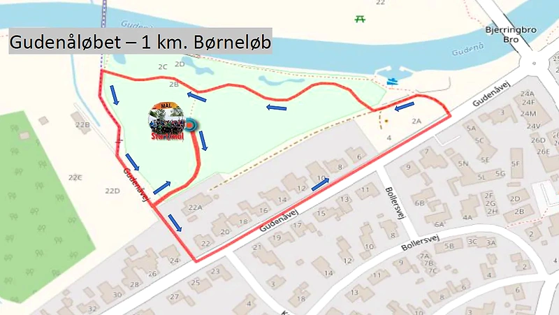 The Gudenå Race 2025 children's race route (1km). Map of the race route.