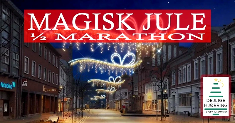 Julebetinget billede af Brædstrup by med julelys. Magisk Jule Halvmarathon.