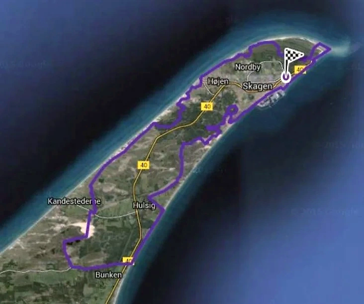 Skagen Odde Ultratrail rutekort. 61 km løb/cykelrute.