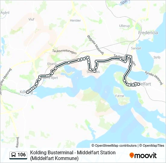 Middelfart busrute, ikke løbsrute. Viser området.