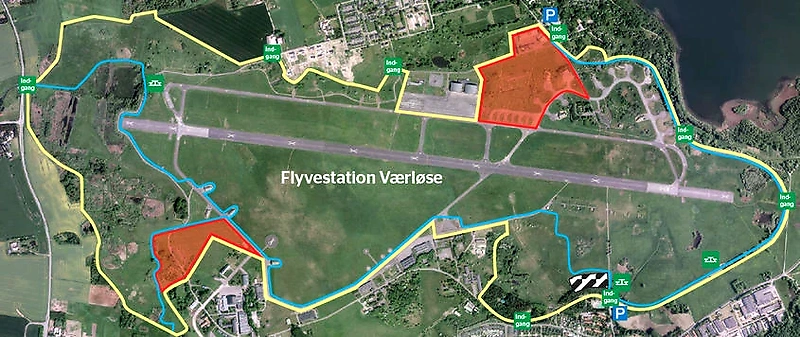 Kort over løbsruten ved Flyvestation Værløse.