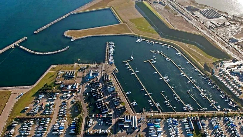 Luftoptagelse af Køge Marina, løbslokation.