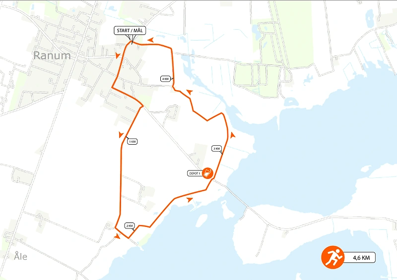 Kort over Vilsted Sø Løbs rute. 4,6 km løb.