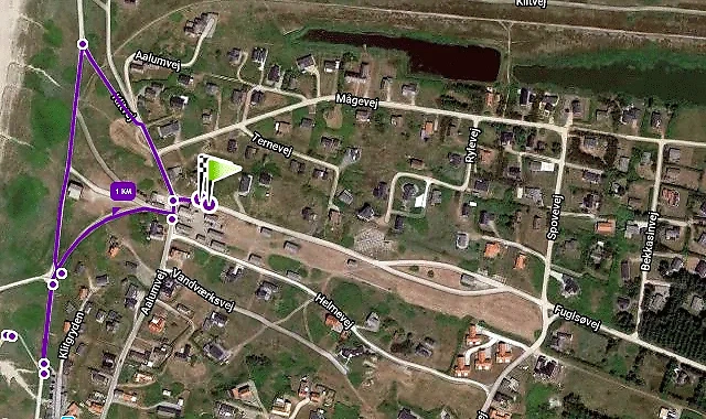 Kort over 1 km ruten til WalknRoll 2025 i Nationalpark Thy.