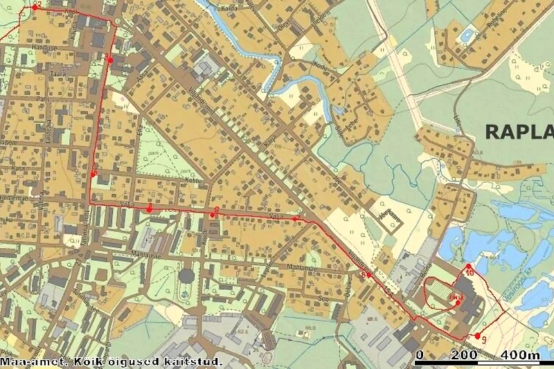 The 5 km running course shown on the map in Rapla.