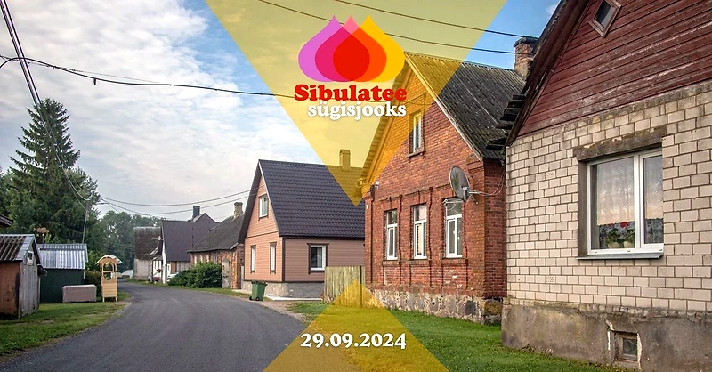 The logo of the Sibulatee Autumn Run against the backdrop of Varnja village.