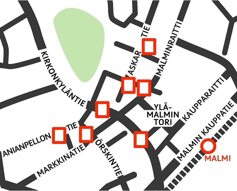 Malmin lentokentän SM duatlonin reitti kartalla.