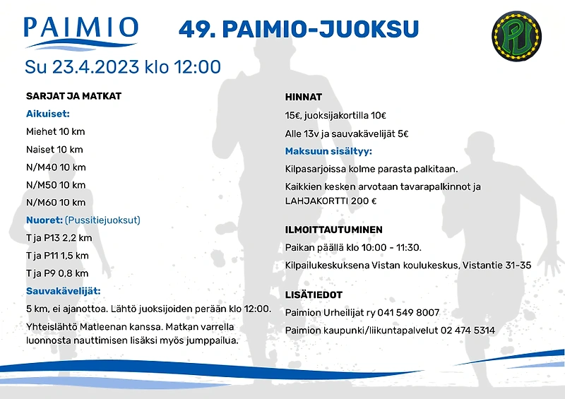 49. Paimio Run, advertisement. Includes information about the event and logo.