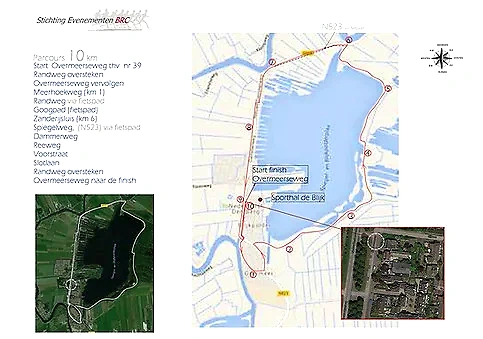 ARENS Spiegelplasloop 10km routekaart. Start/finish Overmeerseweg.