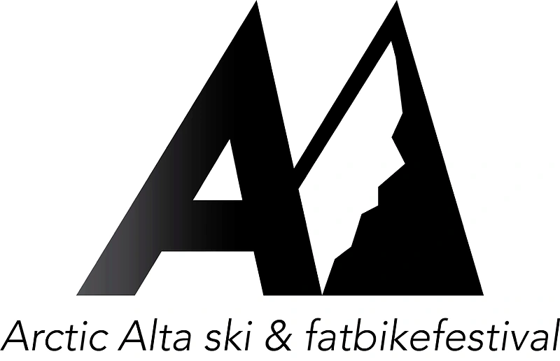 Logo for Arctic Alta Ski & Fatbike Festival. Black and white mountain formation and