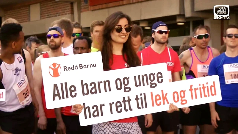 Runners with BDO and Save the Children logos, likely related to the BDO Mile in Skien.