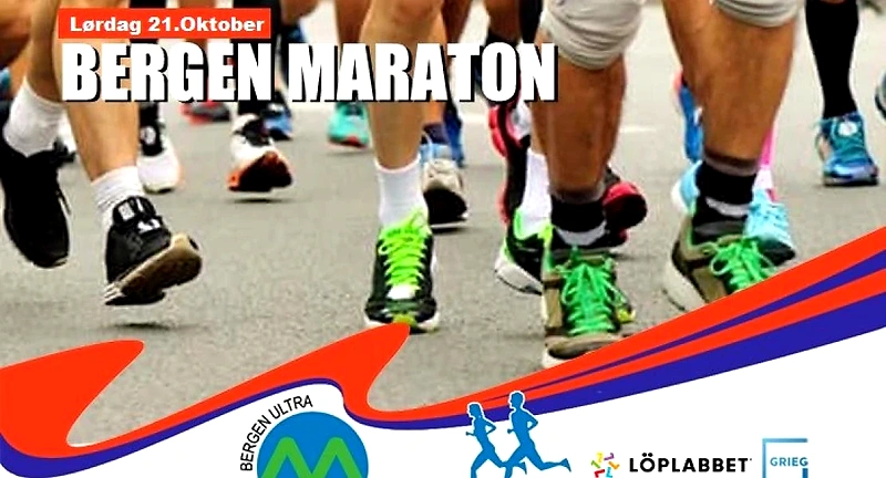 Bergen Marathon logo with runners in the background.