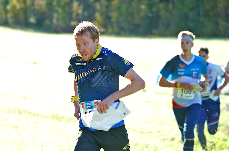 Runners in a cross-country race, possibly an orienteering race.