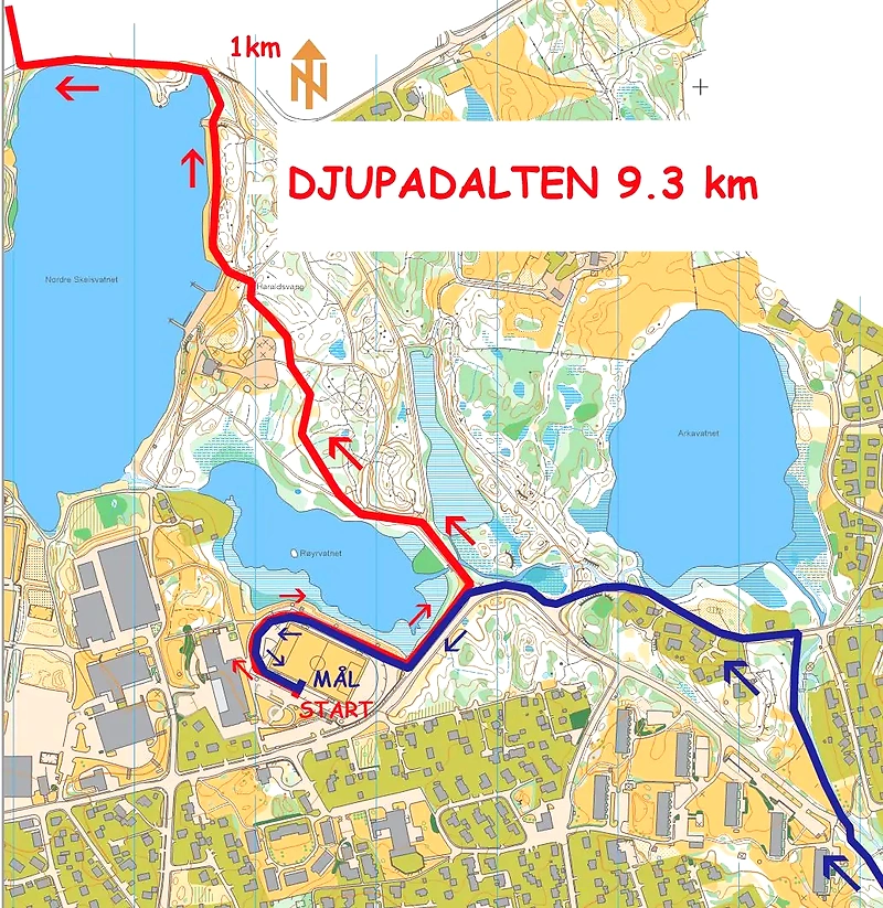 Map of the Djupadalten course with start and finish.