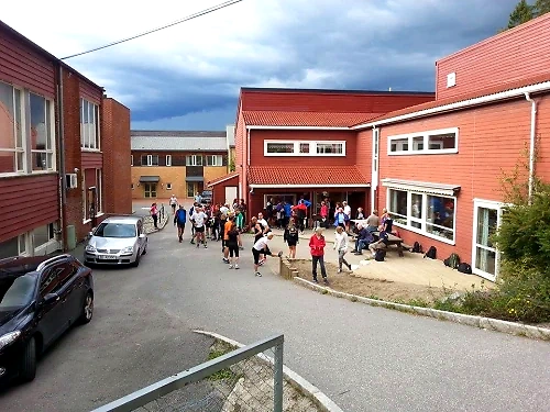 Runners gather at Langhus school before the race.