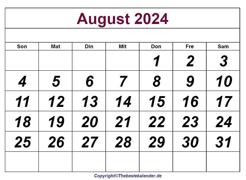 Calendar for August 2024, with the date for Hessjøen Rundt marked.