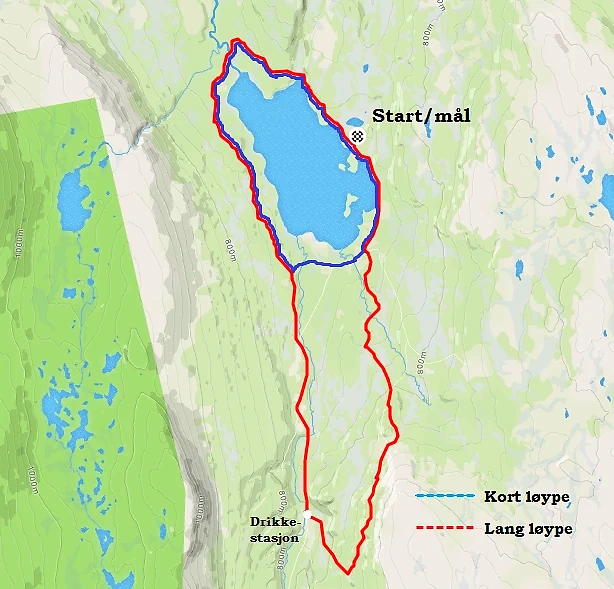 Map of the Hessjøen Rundt course, with start/finish and refreshment station.