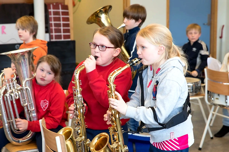 Children play in the school band.