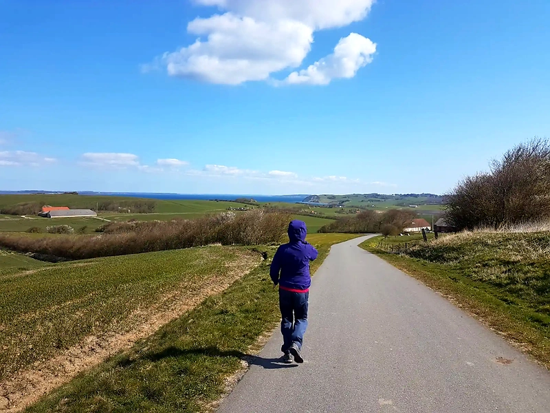 Runner on the road in the landscape.
