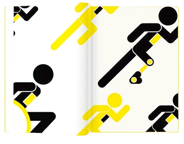 Abstract runners in black and yellow on a white background.