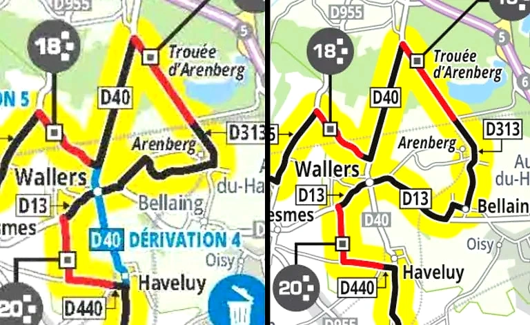 Map of the course with roads and place names.
