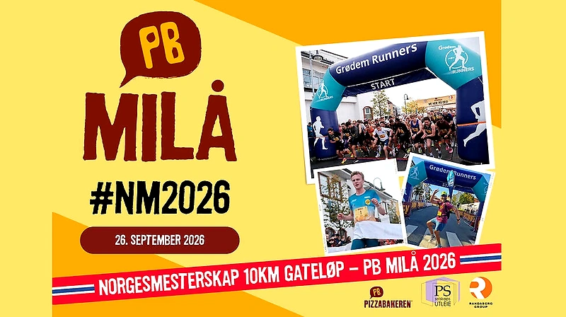 Poster for PB Milå street race featuring images of the event, date, and sponsors.