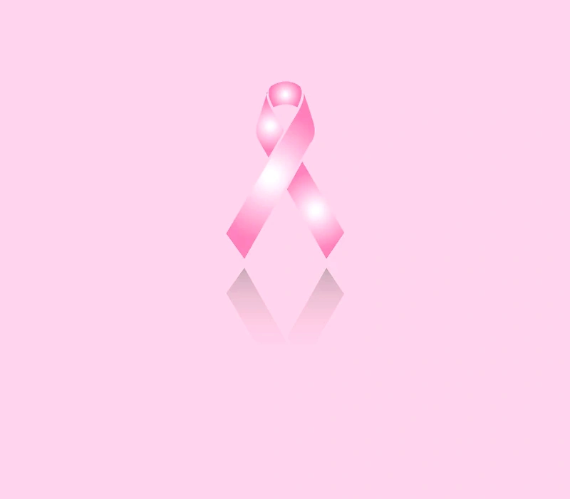 Pink ribbon symbol, a pink bow representing breast cancer awareness.