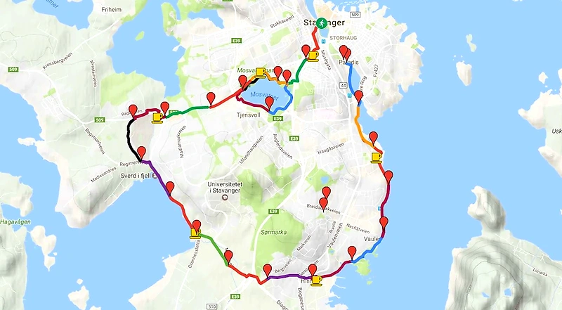 Map of the Stavanger Marathon course.