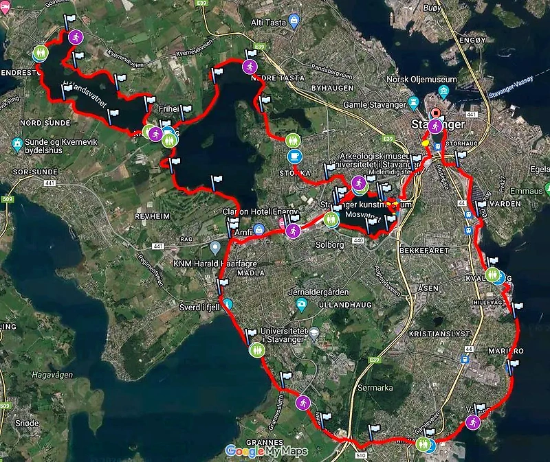 Map of the Stavanger Marathon route.
