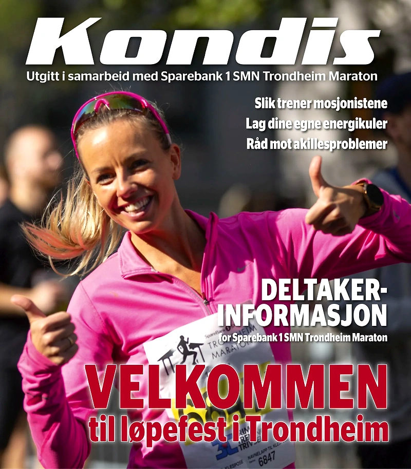 Kondis magazine with runner and Trondheim Marathon information.