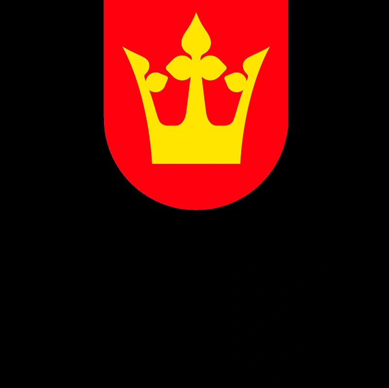 Logo for Vestfold Marathon, with a yellow crown on a red background.