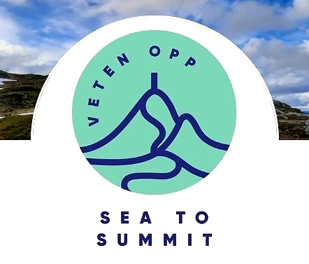 Logo for Veten Opp - Sea to Summit. Blue mountain motif with the text