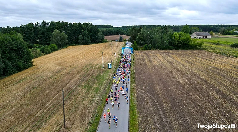Bieg na 10 km o Laur św. Wawrzyńca. Uczestnicy biegu na drodze asfaltowej.