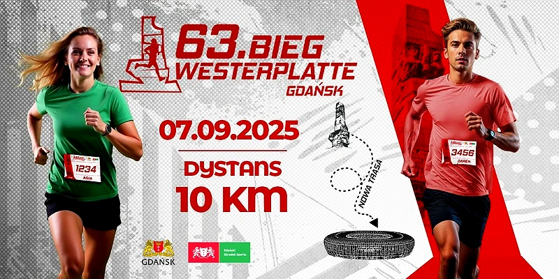 Plakat 63. Bieg Westerplatte z biegaczami i nową trasą, 10 km, Gdańsk.