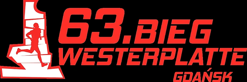 Logo 63. Bieg Westerplatte. Biegacz w kształcie cyfry 1, nazwa biegu i miasto Gdańsk.