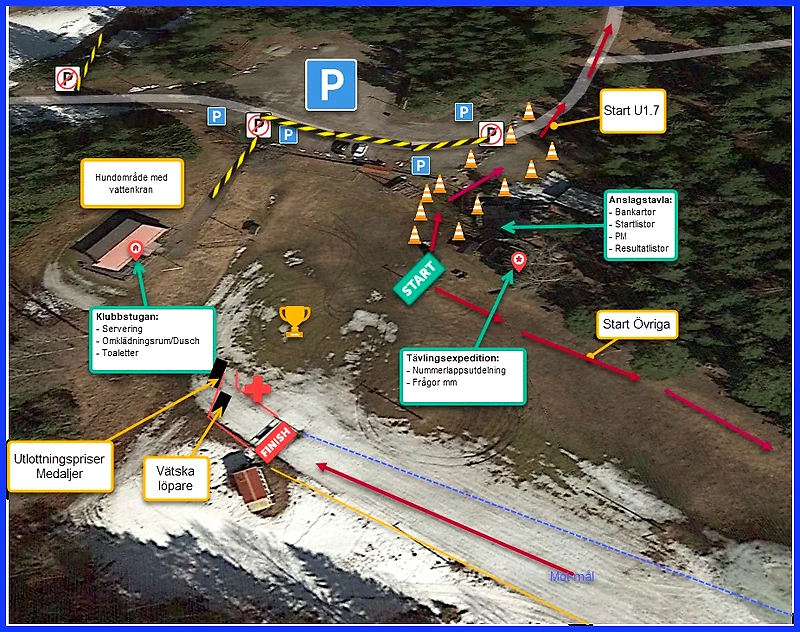 Map of the Gavletrail, showing the start, finish, parking, and other facilities.