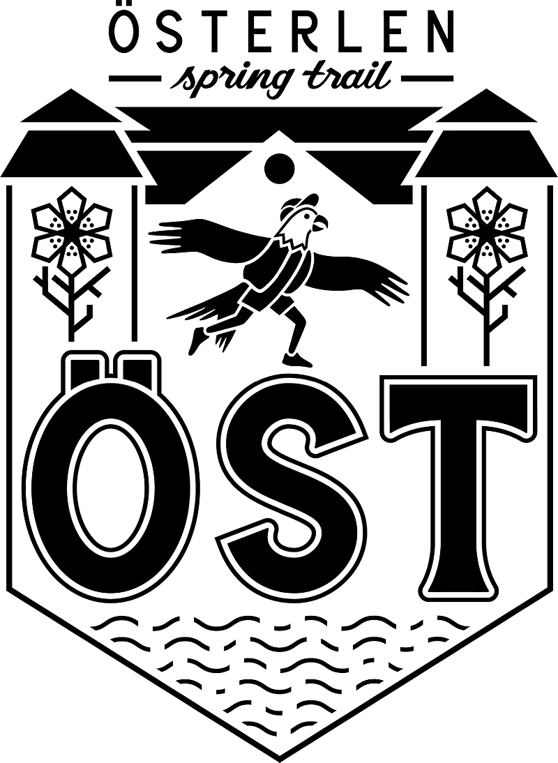 Logo for Österlen Spring Trail featuring a runner and flowers.