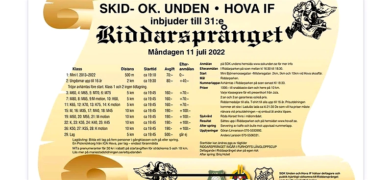 Affisch för Riddarsprånget med information om loppet.