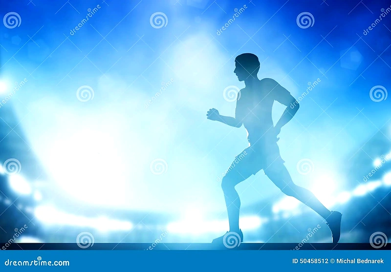 Silhouette of a runner against a blue background. Perfect for the Stadium Night Run.