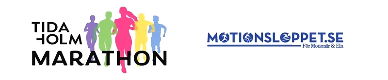 Tidaholm Marathon logotyp med löpare. Motionsloppet sponsor.