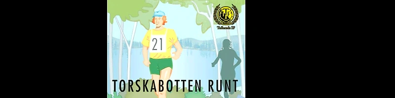 Logotyp för löptävlingen Torskabotten Runt. Löpare springer i mål.