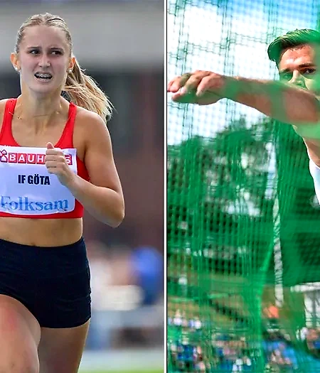 Löpare och diskuskastare i aktion. Friidrottsbild för VSM 10 000 m.